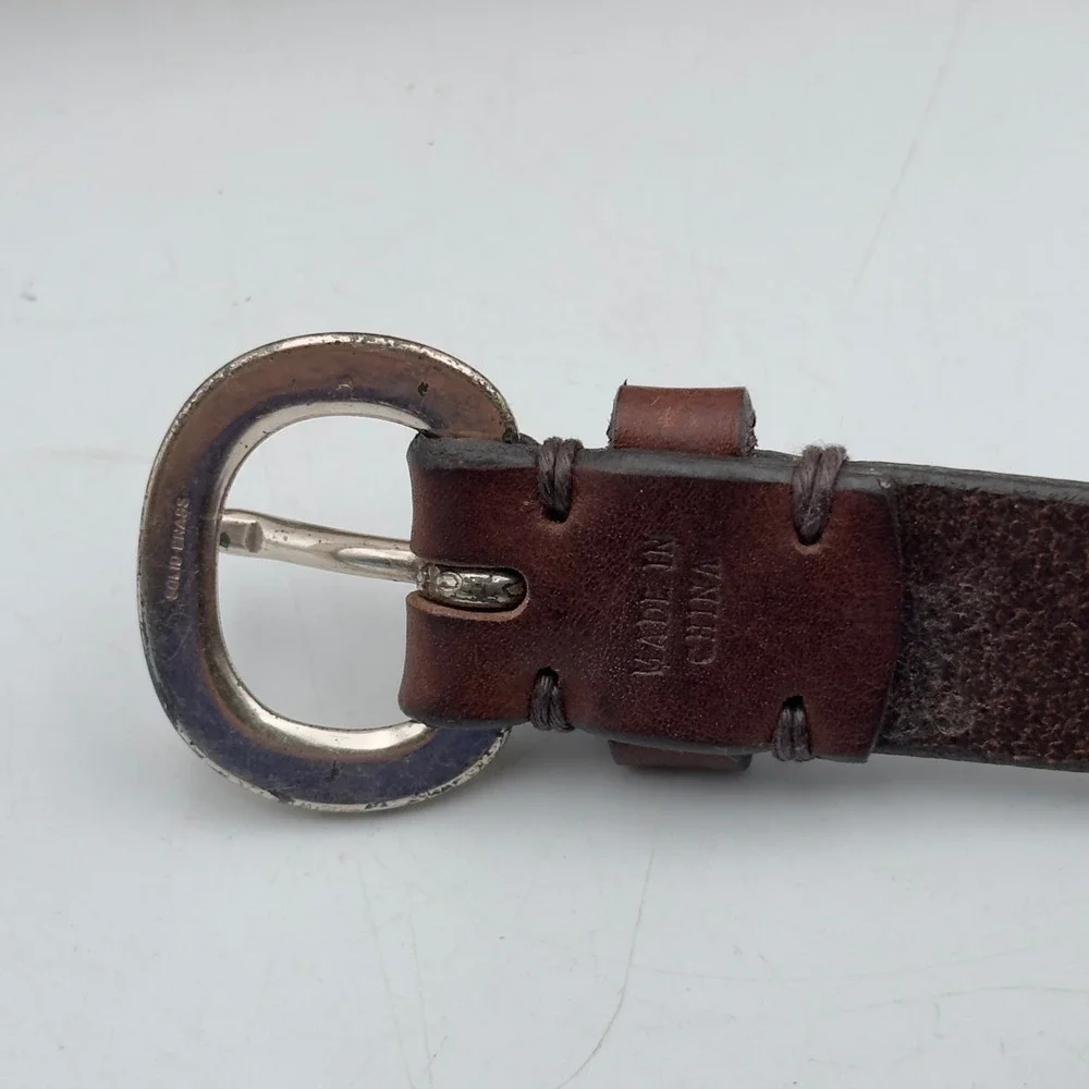 Gap Belt Brown Genuine Leather Solid Brass Buckle Y2K Size 34 Casual Classic
